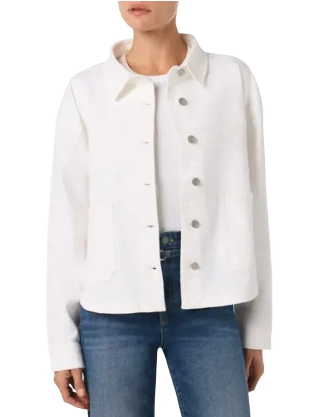 Joe’s Jeans White Denim Oversized Jacket • Curved Shirttail Hem